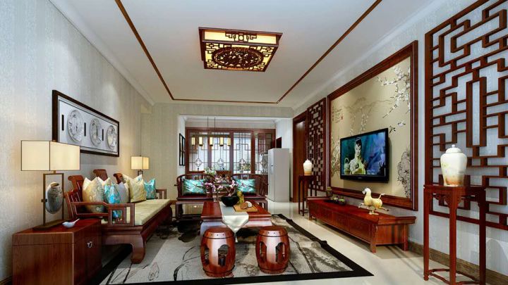 和諧玫瑰園中式三室兩廳一衛(wèi)裝修案例